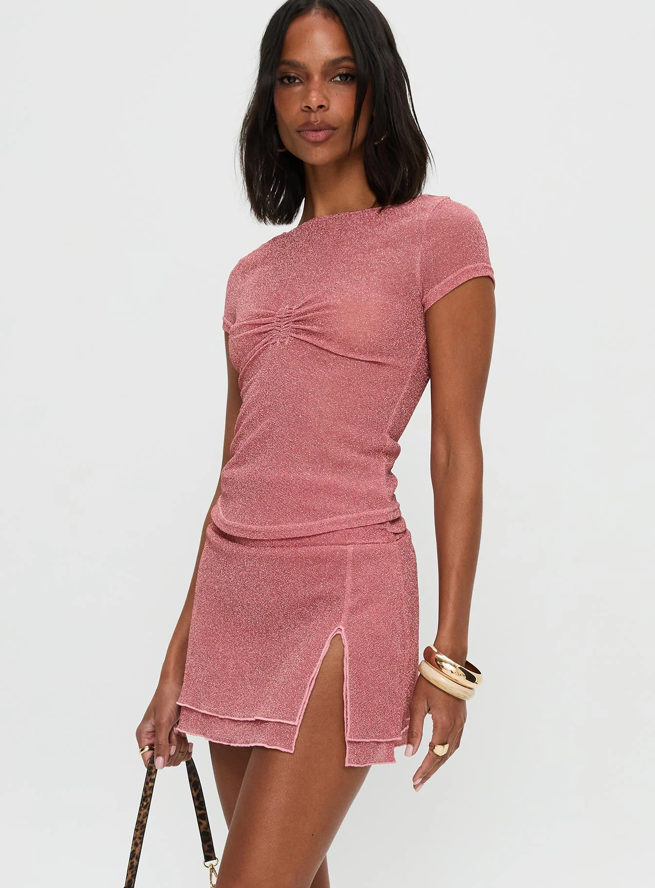 Flattered Shimmer Mini Skirt Pink