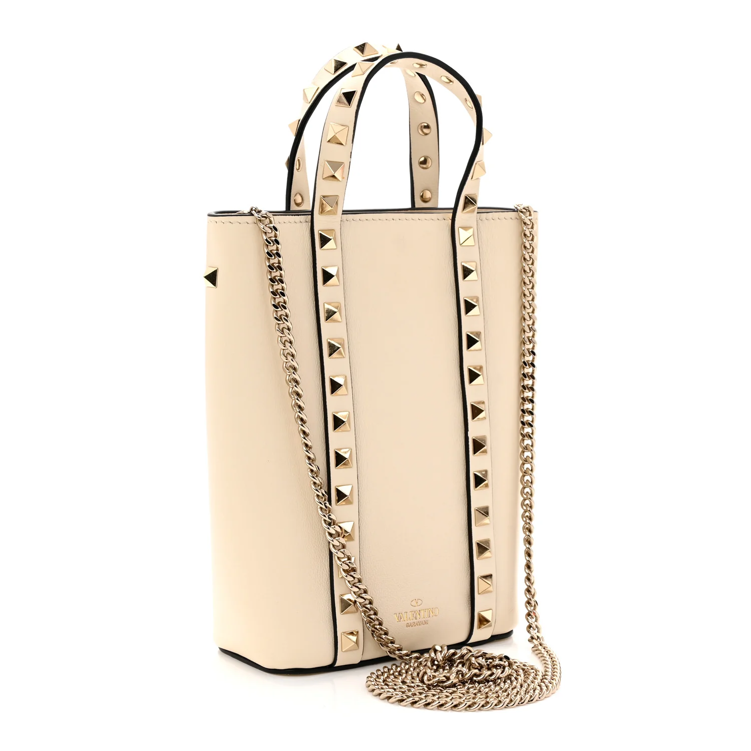 Pebbled Calfskin Rockstud North South Crossbody Bag Light Ivory - Top Club