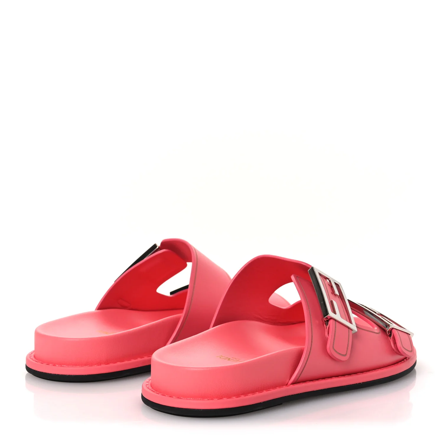 Vitello Fendi Feel Buckled Slide Sandals 38 Pink Dalia - Top Club