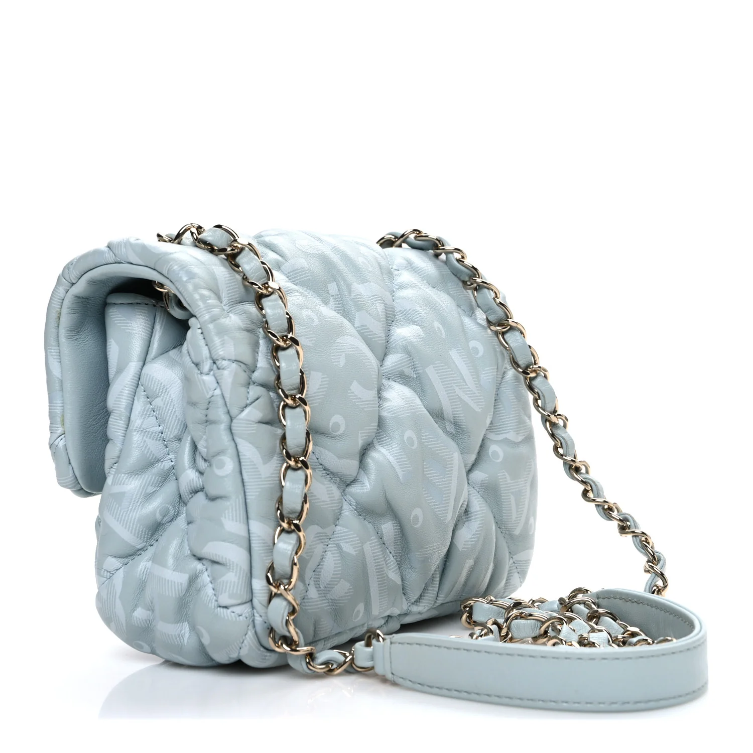 Lambskin Quilted Printed CC Mini Square Flap Light Blue - Top Club