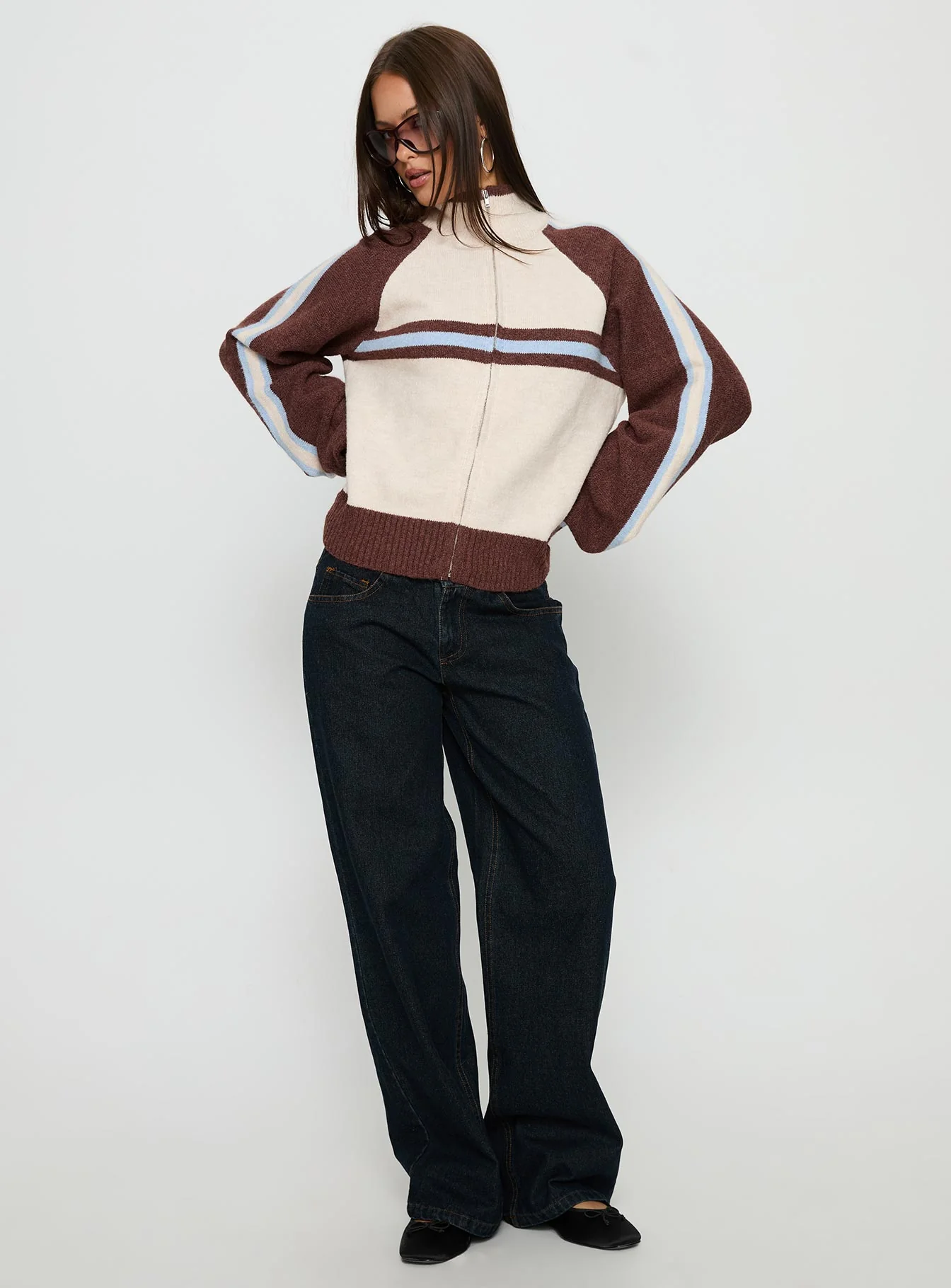 Lexanne Zip Through Knit Jumper Cream Multi