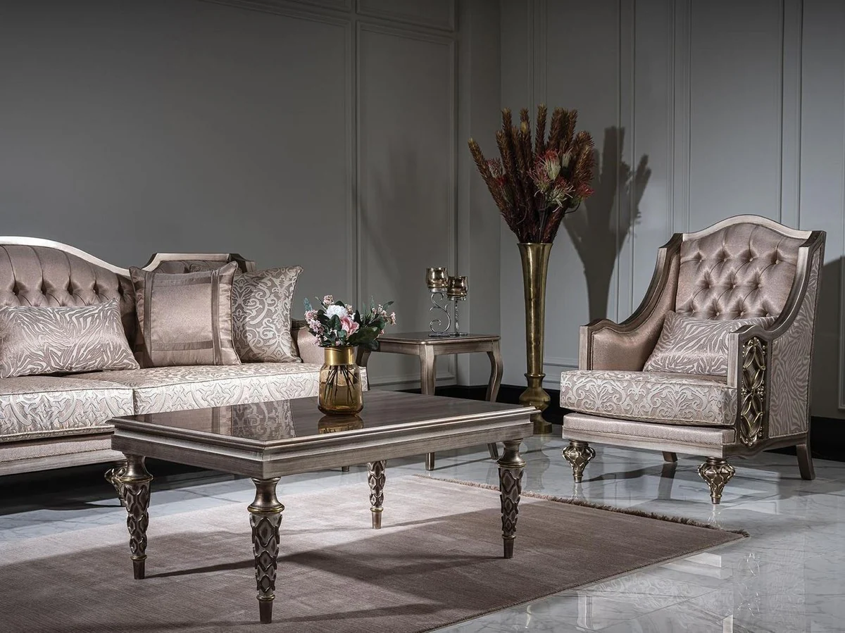 Luxury Baroque Coffee Table Silver - Rectangular Solid Wood Living Room Table - Baroque Furniture - Noble & Magnificent