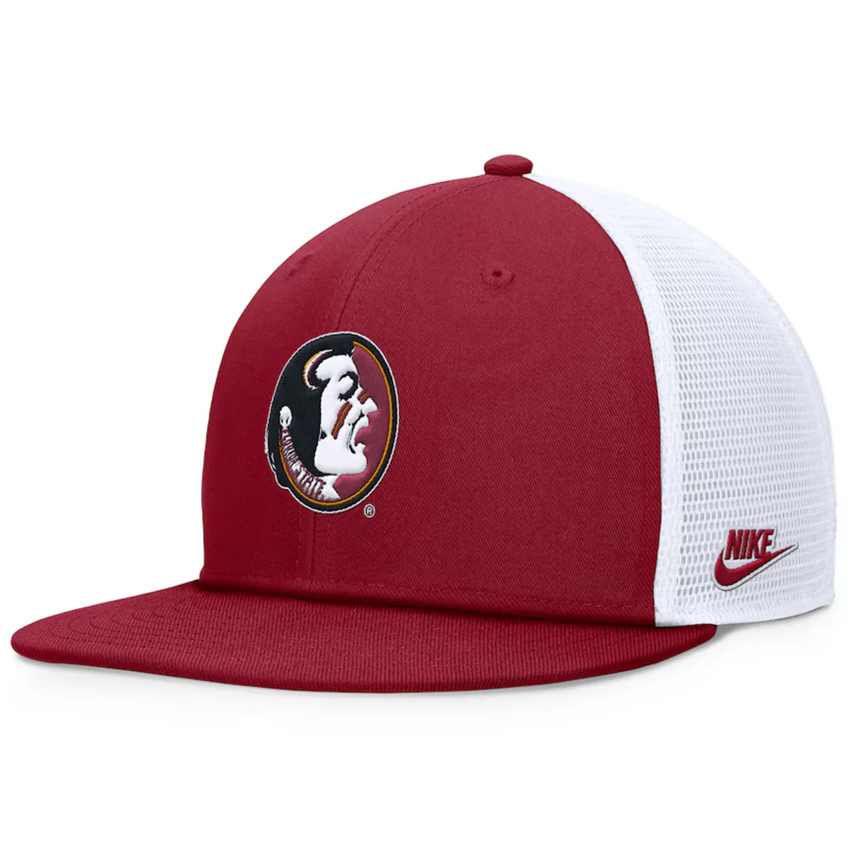 Nike Men's Vault Seminole Logo Dri-fit Pro Structured Square Bill Trucker Cap - Crimson/White - MoB Apparel