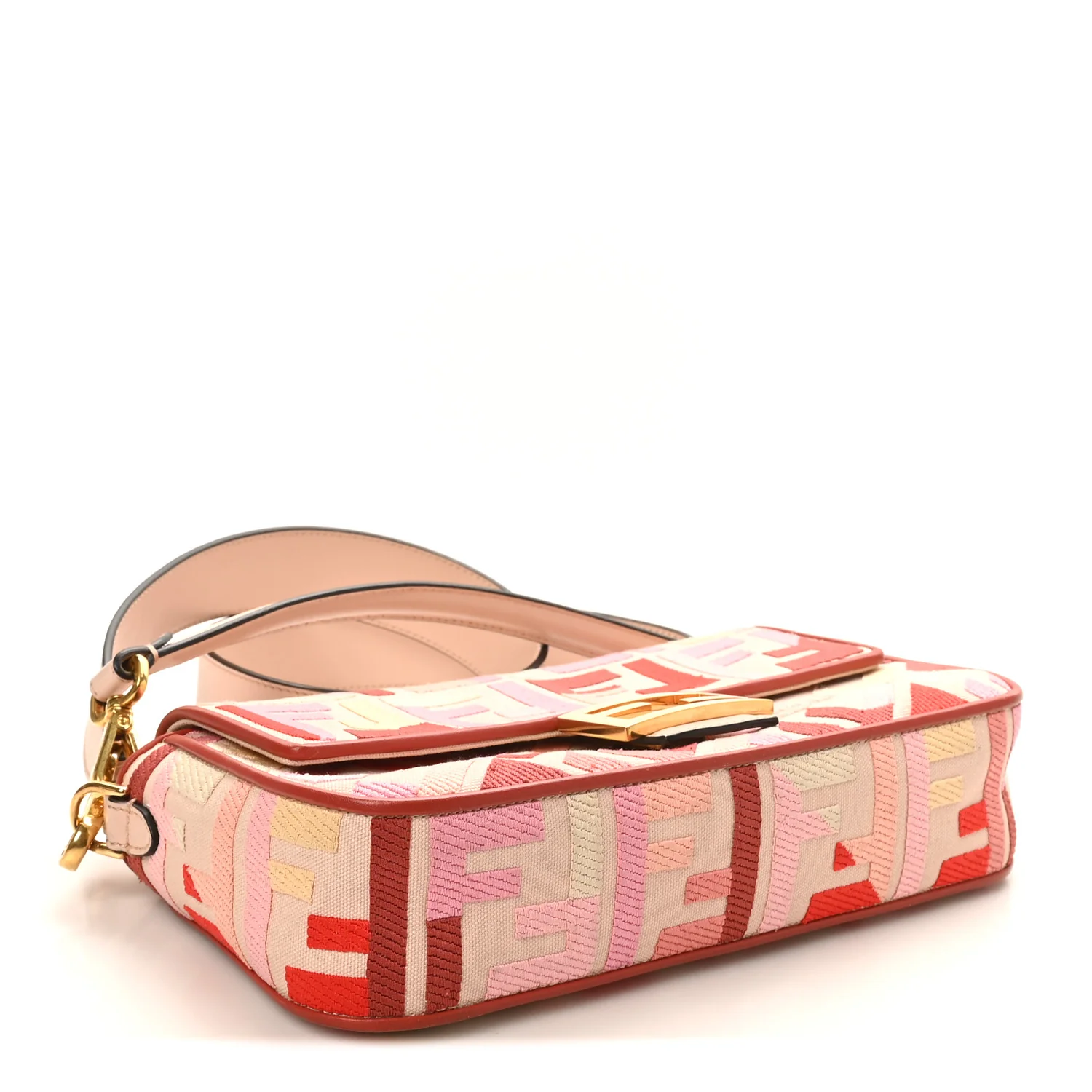 Canvas Vitello King FF Embroidered Baguette Rosa Quarzo Bloody Mary Multicolor - Top Club