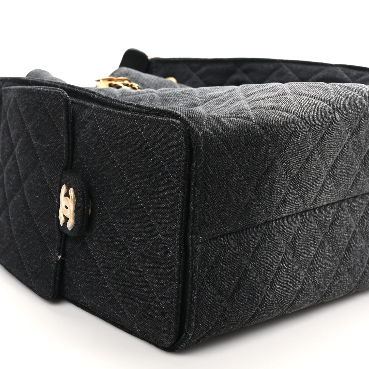 Washed Denim Quilted Medium Chanel 25 Handbag Black - Top Club