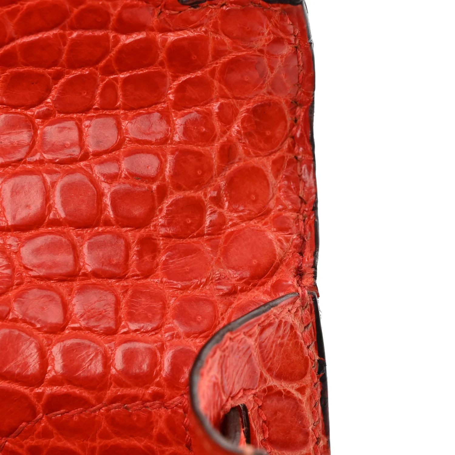 Shiny Porosus Crocodile Kelly Cut Pochette Orange Poppy - Top Club