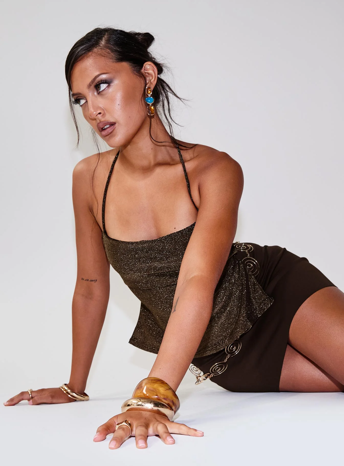 Puzzle Piece Tie Back Top Gold Shimmer