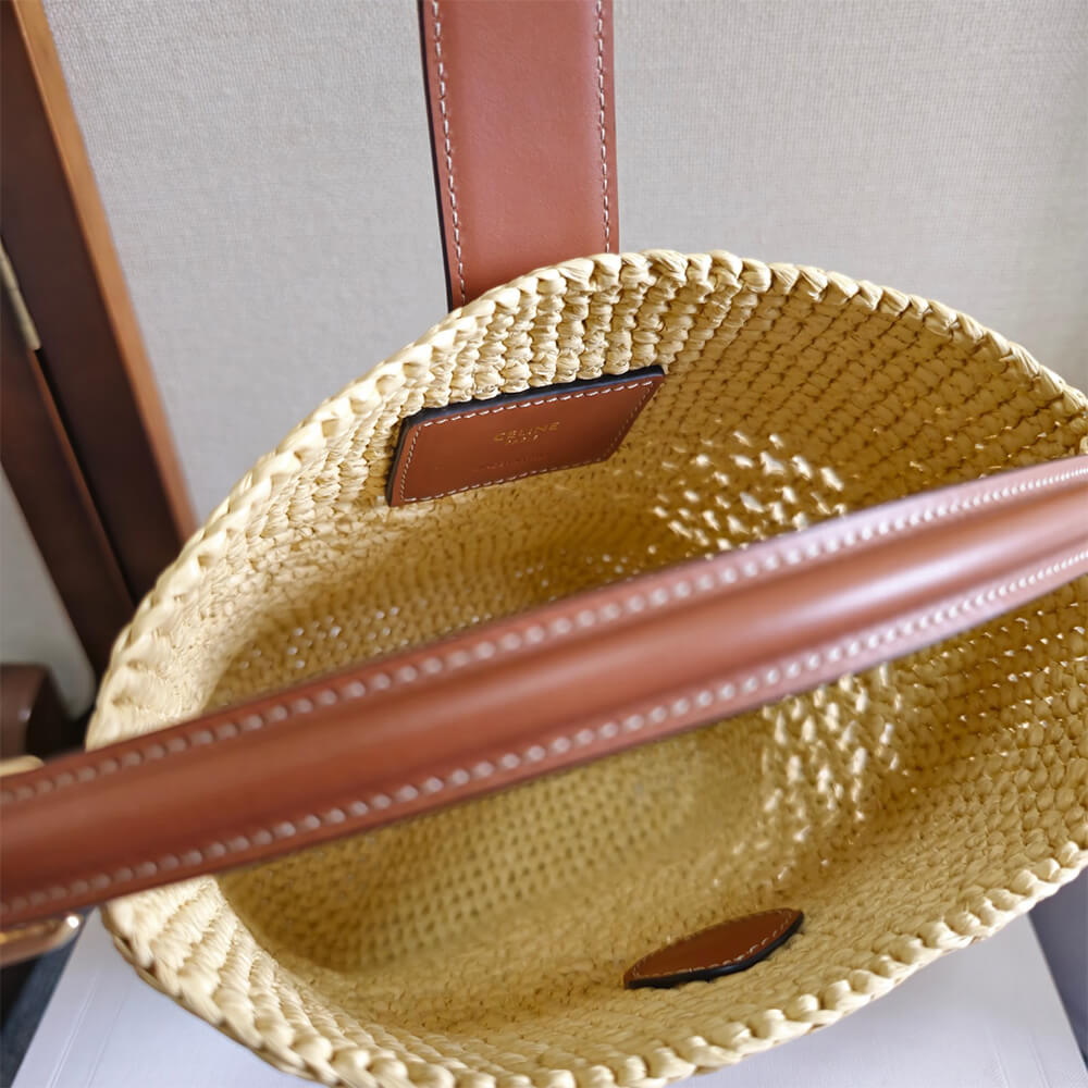 CELINE SMALL LOUISE BUCKET IN RAFFIA AND CALFSKIN(HIGH-END GRADE) - Top Club
