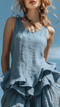 Women's Cotton‑blend U‑neck Sleeveless Ruffle Waist‑cinched Top - Nordfashionstorm - Women's Clothing, Fashion for You - Nordfashionstorm.com