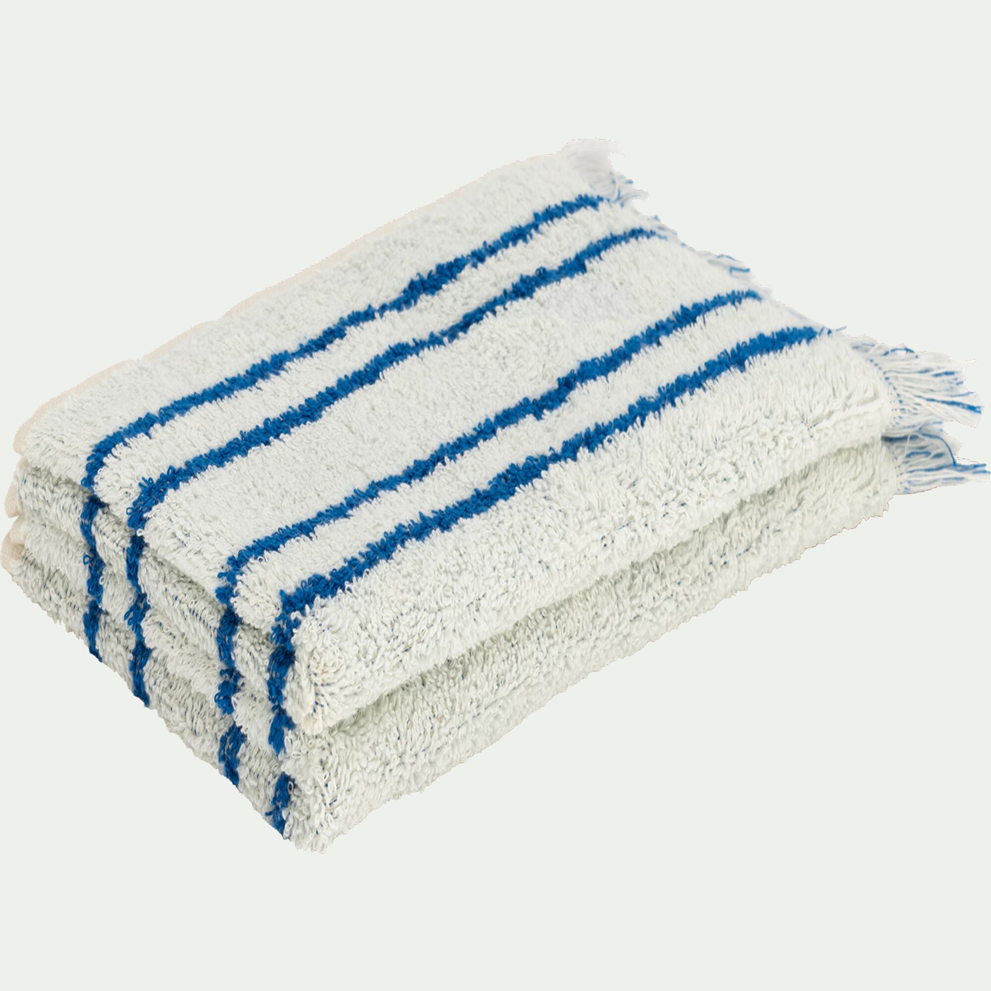 LISTRA - Lot de 2 serviettes invité en coton à rayures 30x50cm - bleu