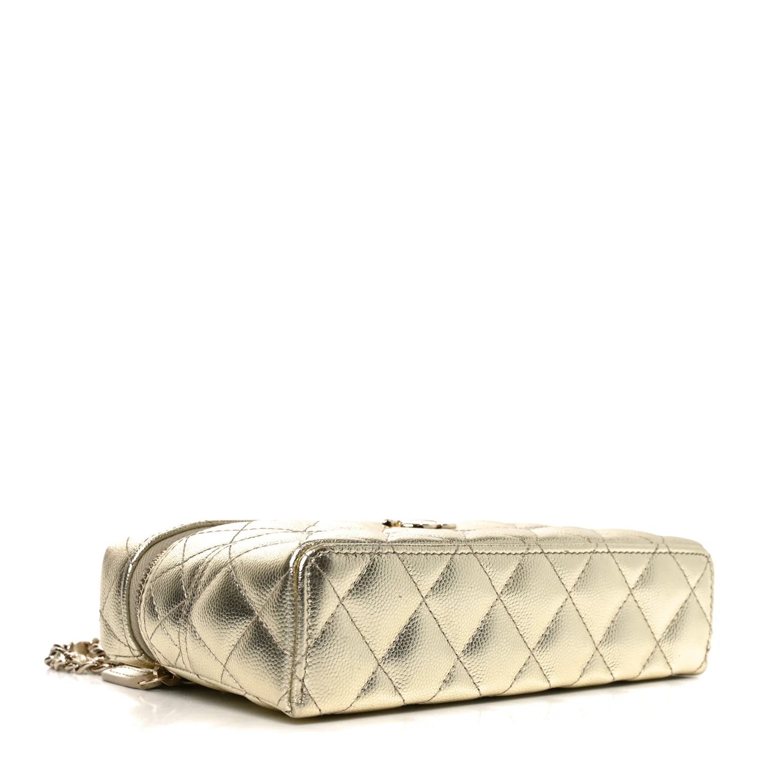 Metallic Caviar Quilted Trendy Handle Slim Vanity Light Golden - Top Club