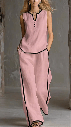 Women's Cotton-Blend Textured Sleeveless Top and Wide-Leg Pants Set - Nordfashionstorm - Women's Clothing, Fashion for You - Nordfashionstorm.com