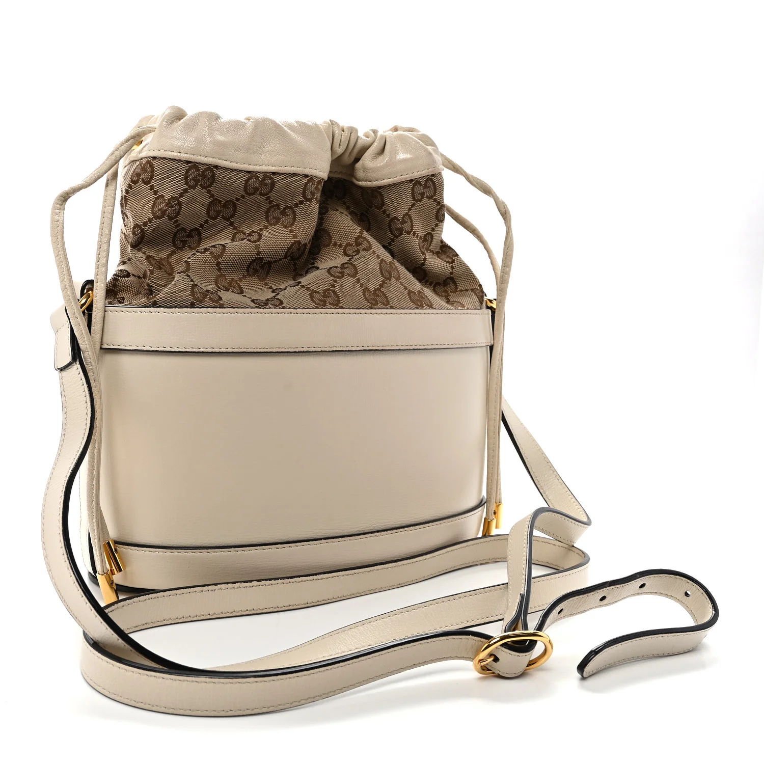 Monogram Textured Calfskin Horsebit 1955 Drawstring Bucket Bag Beige Mystic White - Top Club