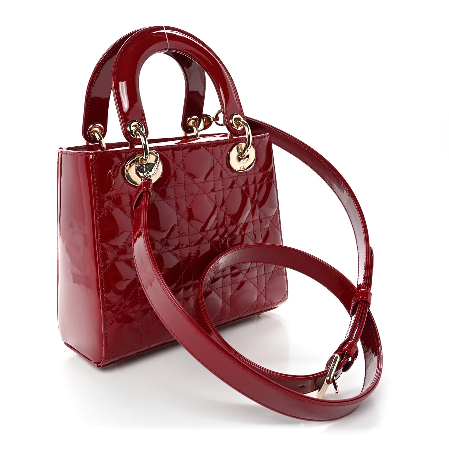 Patent Cannage Small Lady Dior Cherry Red - Top Club