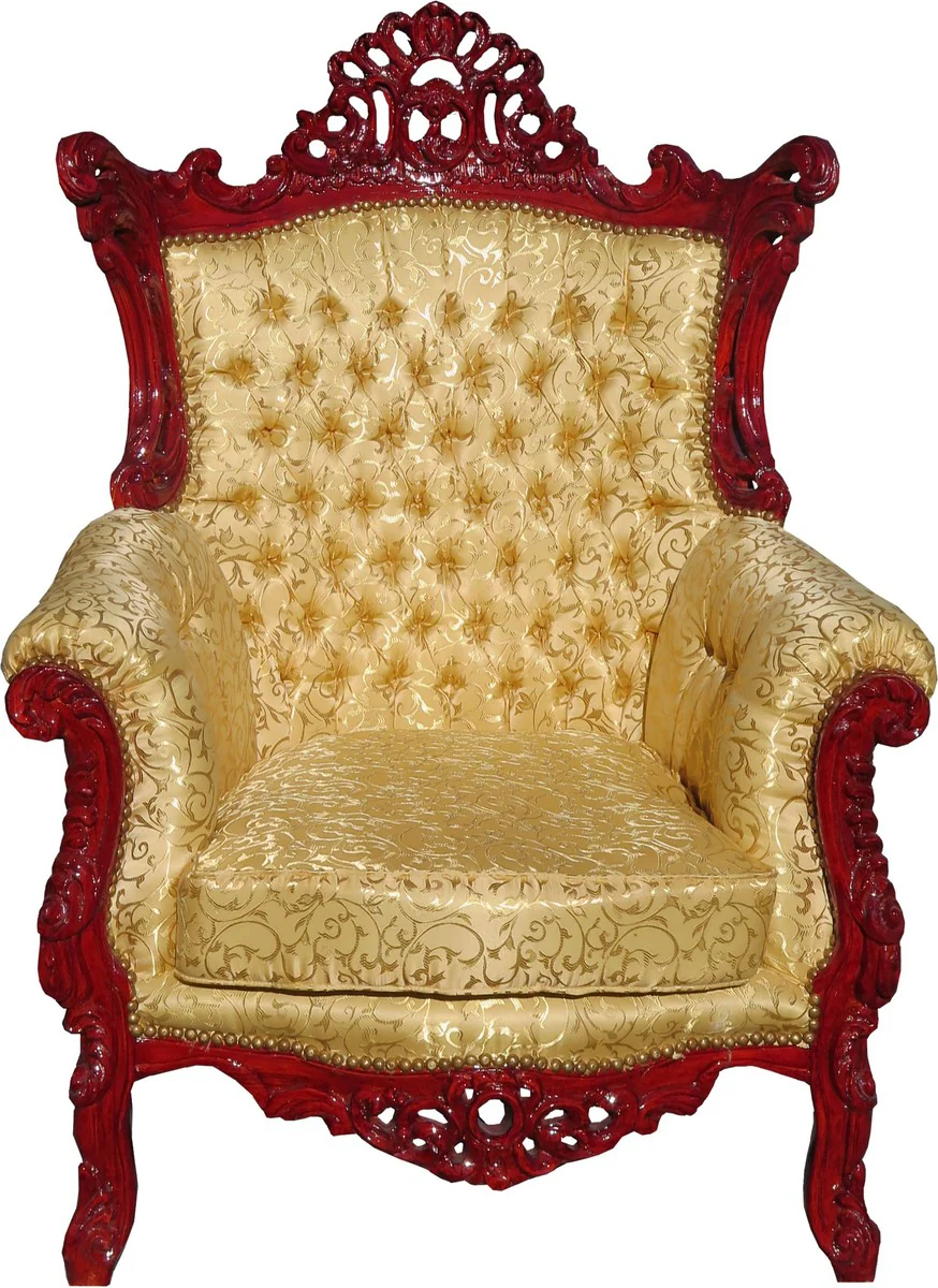 Baroque Armchair Al Capone Gold Pattern / Brown Red - Antique Style Living Room Furniture - Limited Edition