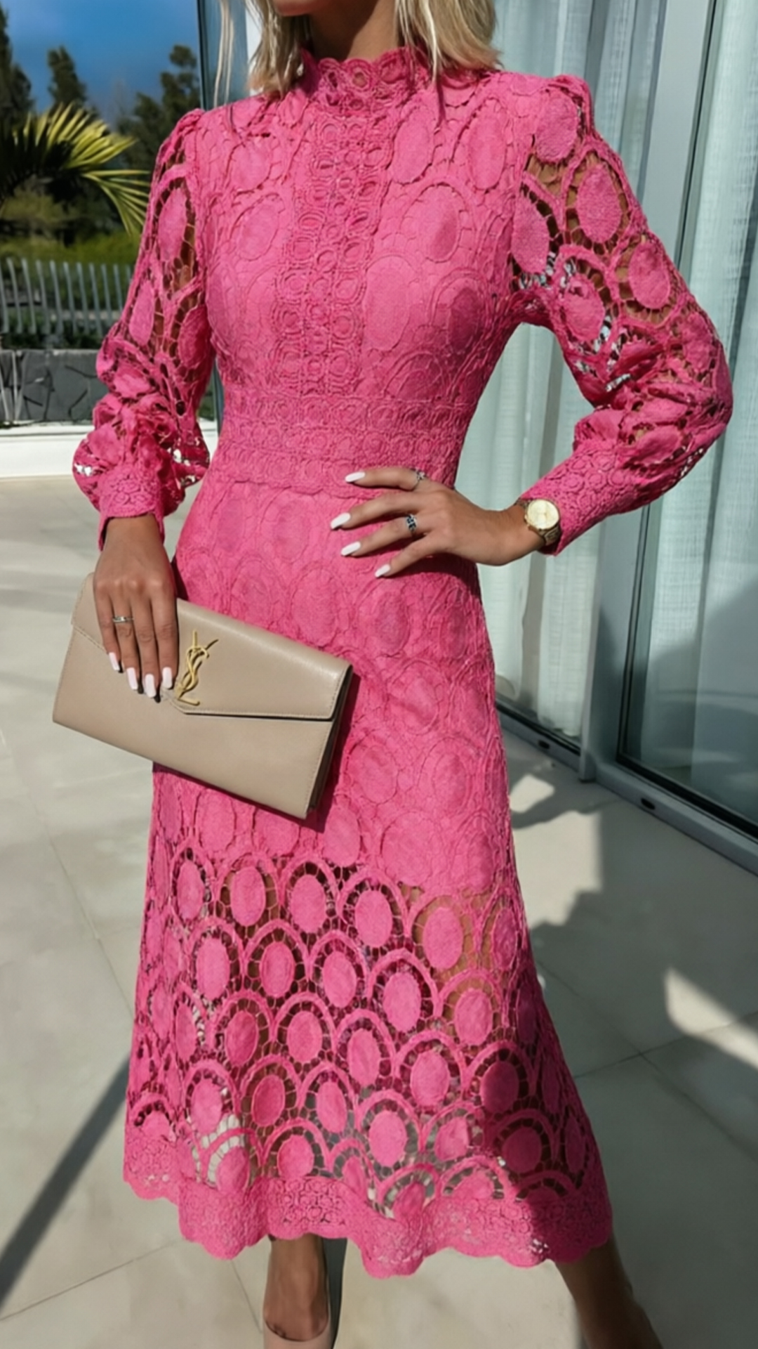 Women's Lace Cotton-Blend Midi Dress - Nordfashionstorm - Women's Clothing, Fashion for You - Nordfashionstorm.com