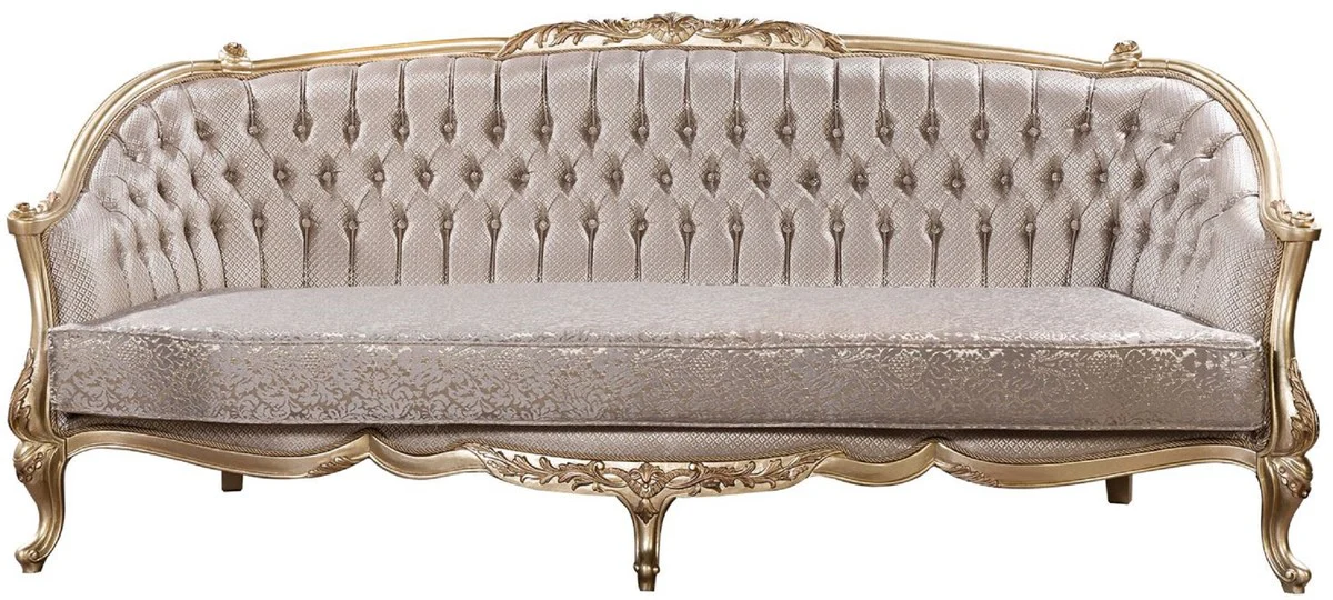 Luxury Baroque Living Room Set Silver / Gold - 2 Baroque Sofas & 2 Baroque Armchairs & 1 Baroque Coffee Table - Luxury Living Room Furniture in Baroque Style - Baroque Furniture - Noble & Ornate