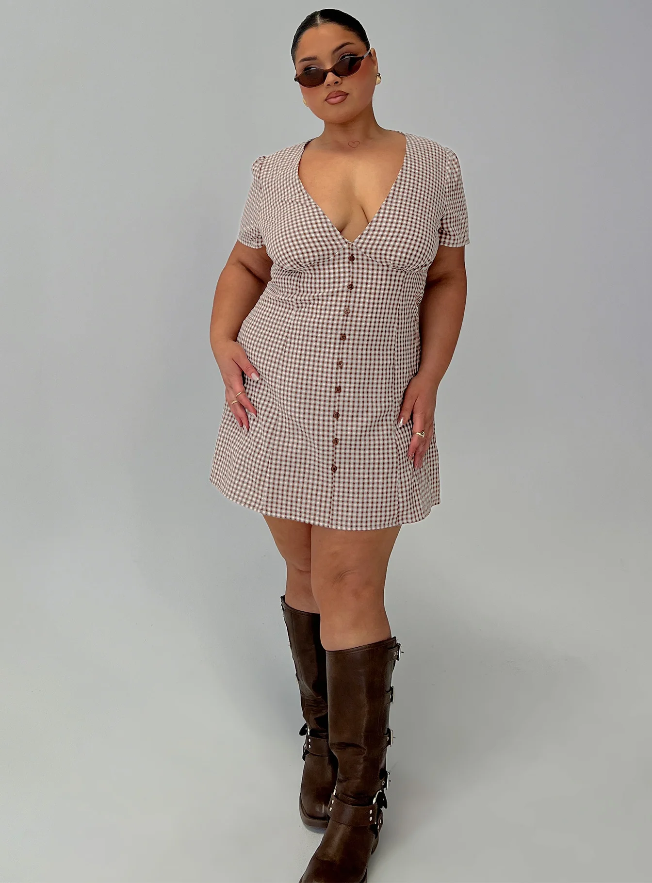 Loveliness Playsuit Brown Check Curve