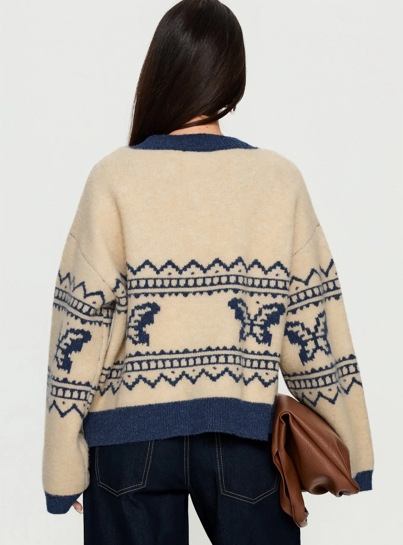 Wynoni Alpine Knit Cardigan Beige / Navy