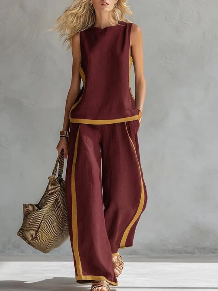 Plus Size Friendly Plus Size Friendly Women's Round Neck Sleeveless Casual Loose Top And High-waisted Loose Wide-leg Pants Cotton And Linen Set. - Nordfashionstorm - Women's Clothing, Fashion for You - Nordfashionstorm.com