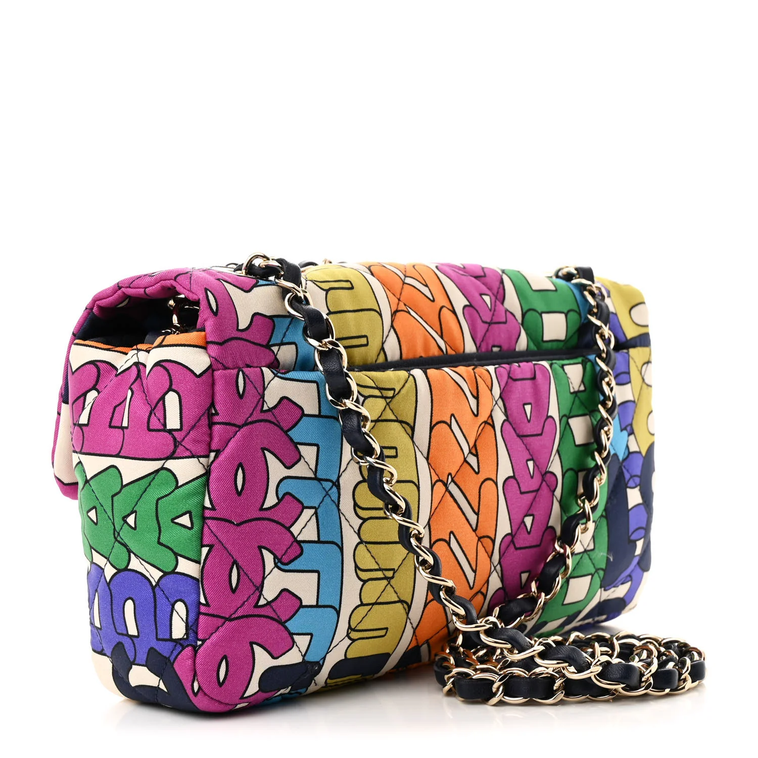 Printed Fabric Quilted Logo Single Flap Bag Multicolor - Top Club