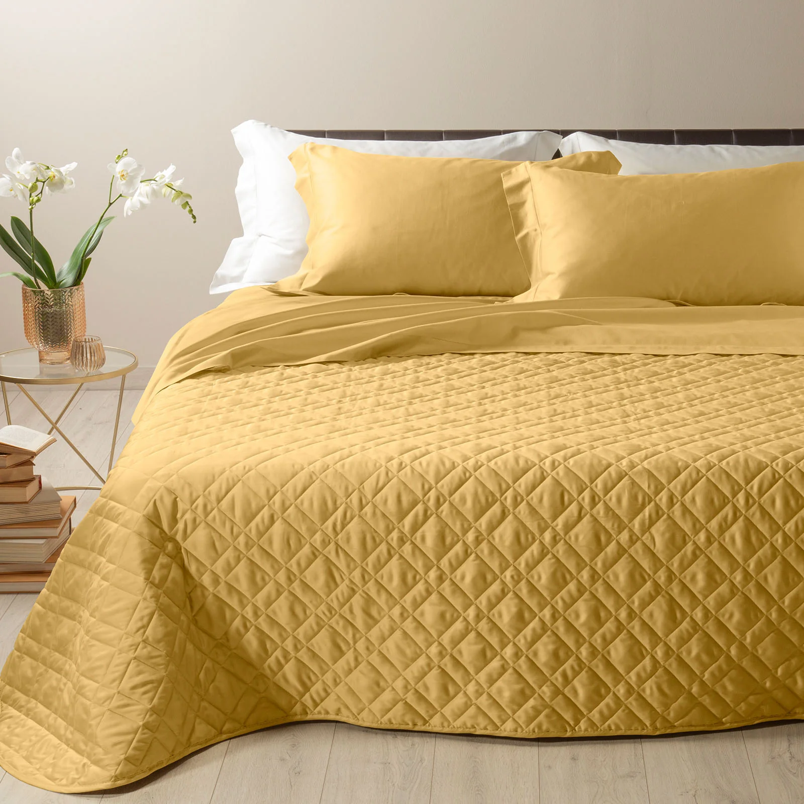 Copriletto Trapuntato In Raso Di Cotone Raso Matrimoniale Gold Dreaming