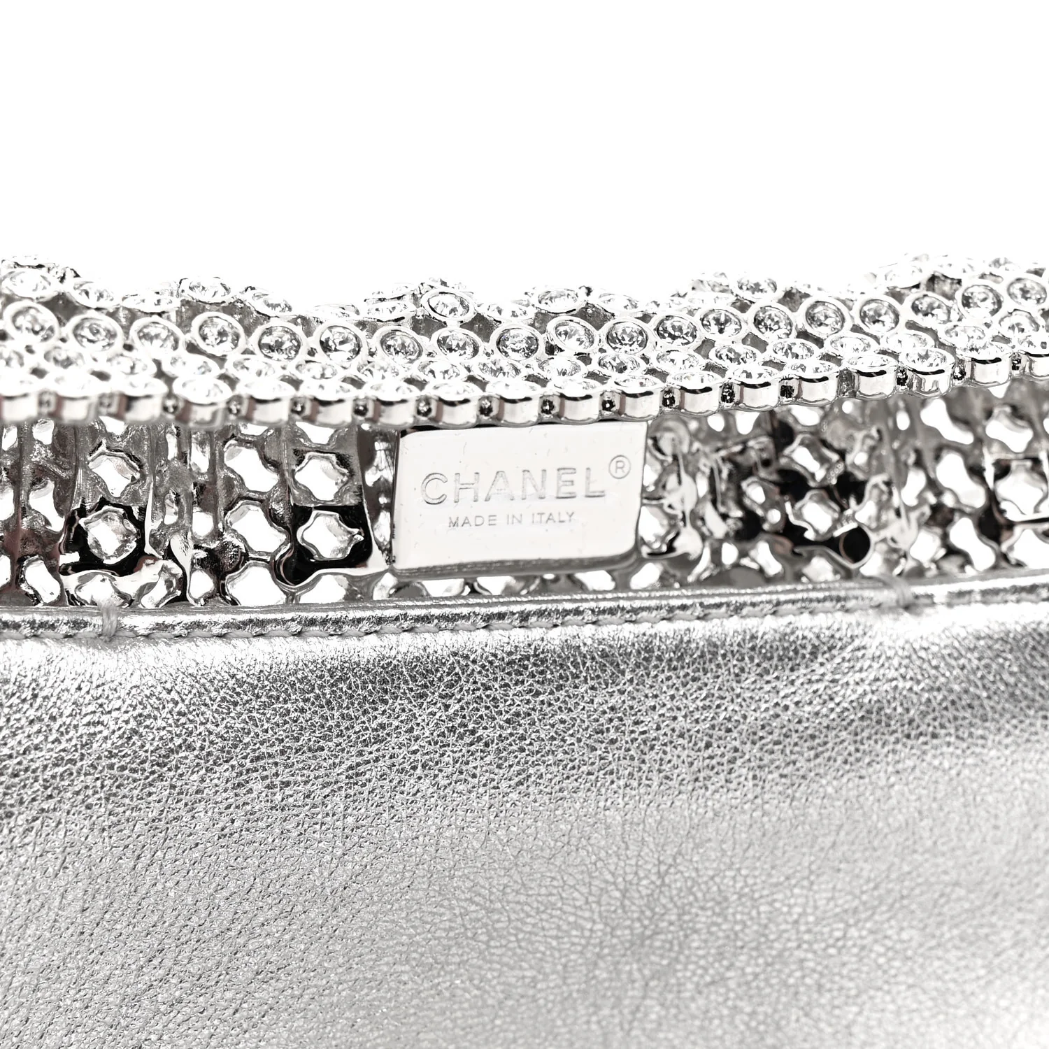 Crystal Embellished Metallic Lambskin Mini Chanel 22 Silver - Top Club