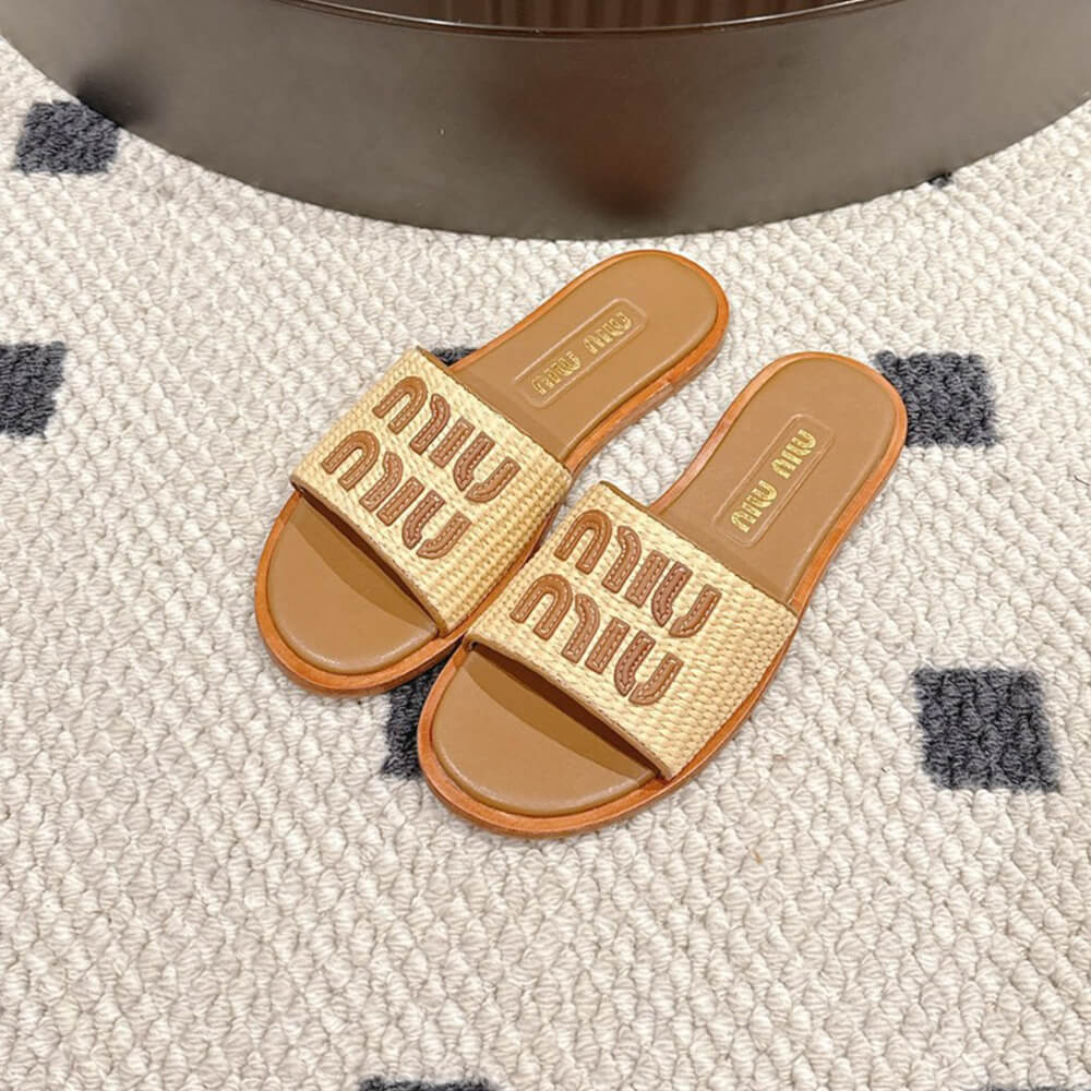 MiuMiu Raffia Slide Sandals - Top Club