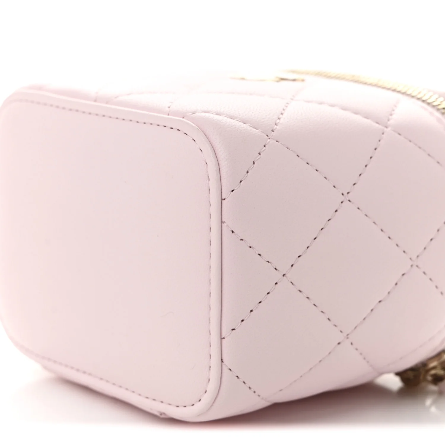 Lambskin Quilted Mini Vanity Case With Pearl Chain Light Pink - Top Club
