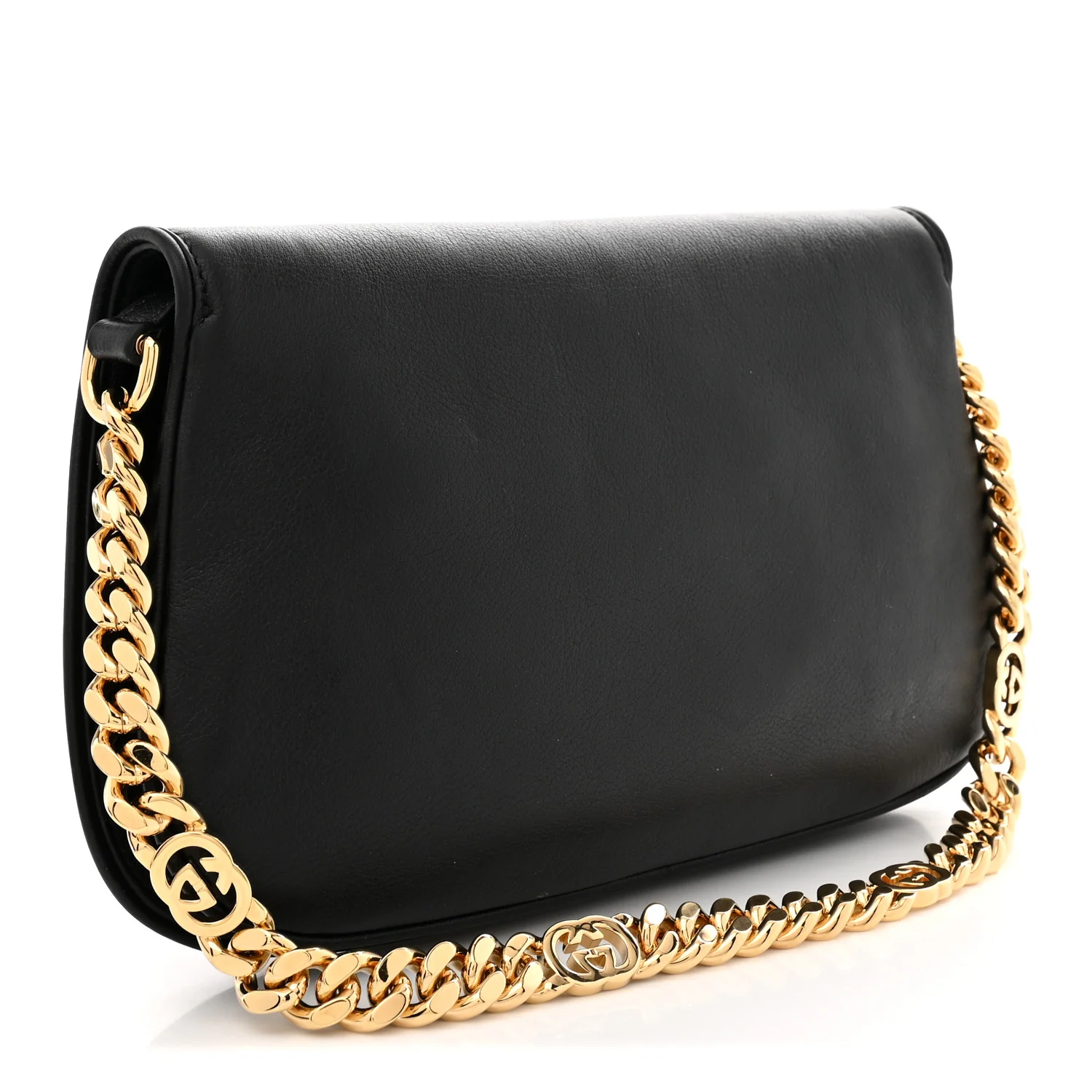 Roxy Calfskin Blondie Chain Shoulder Flap Bag Black - Top Club