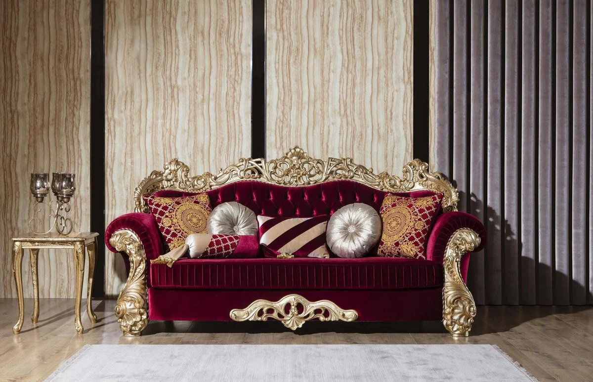 Luxury baroque living room set boardeaux red / white / gold - 2 sofas & 2 armchairs & 1 coffee table - living room furniture in baroque style - noble & magnificent