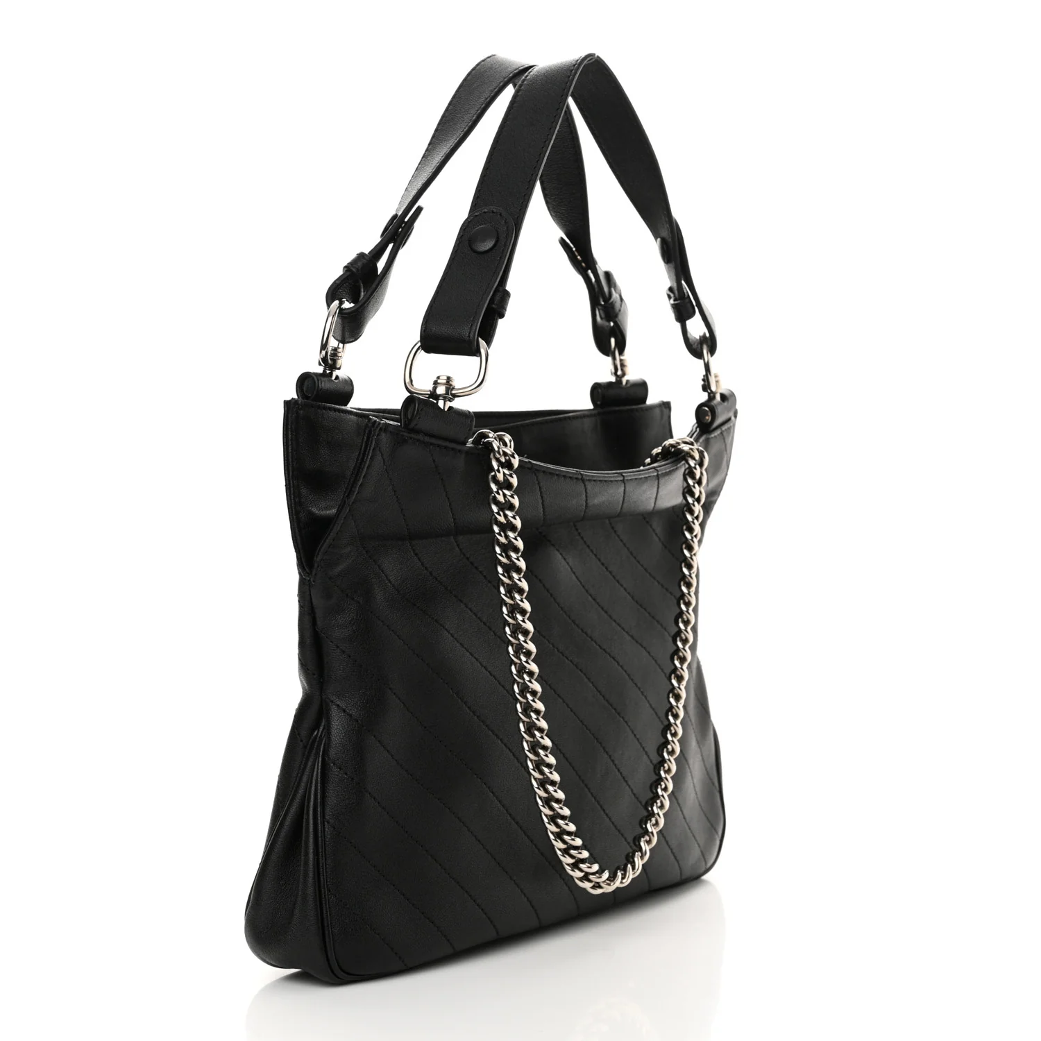 Sakai Be Green Calfskin Diagonal Stitched Small Blondie Tote Black - Top Club
