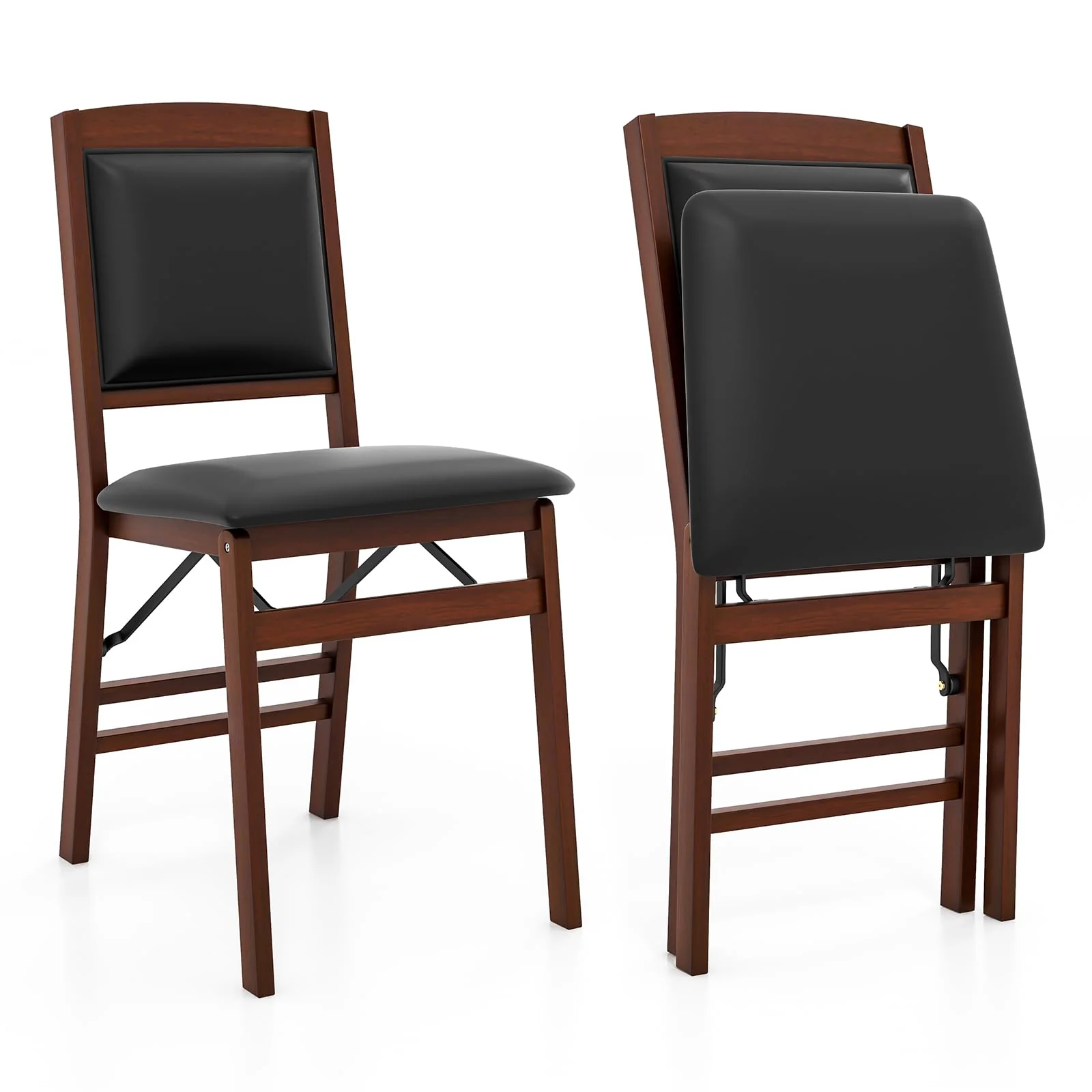 BEFOUNDLOVELY Folding Dining Chairs Set of 2/4, Foldable Wood Chairs with PVC Padded Seat & High Backrest