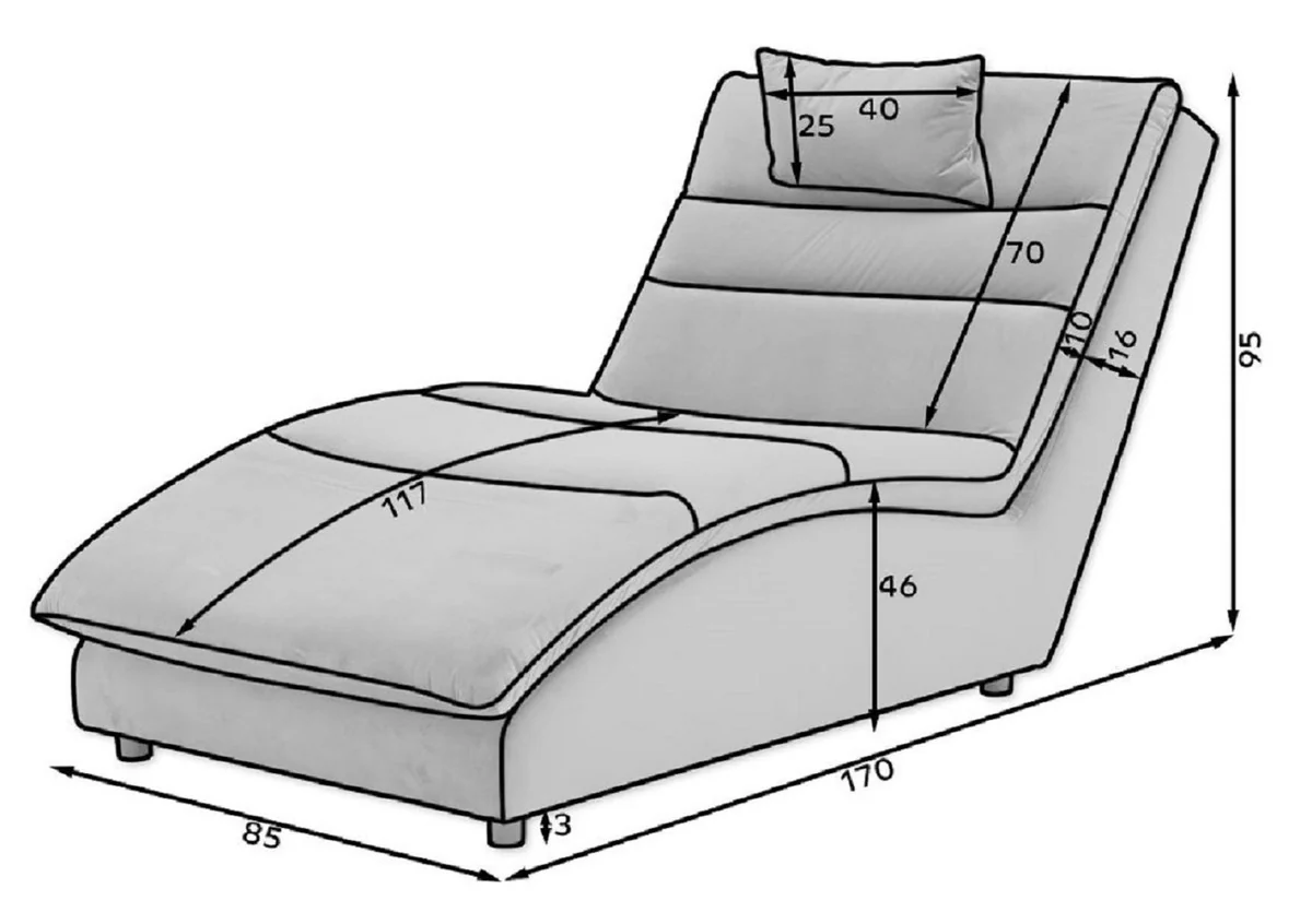 Luxury chaise longue with pillows blue 85 x 170 x H. 92 cm - living room lounger - lounger - lounger - living room furniture - luxury furniture