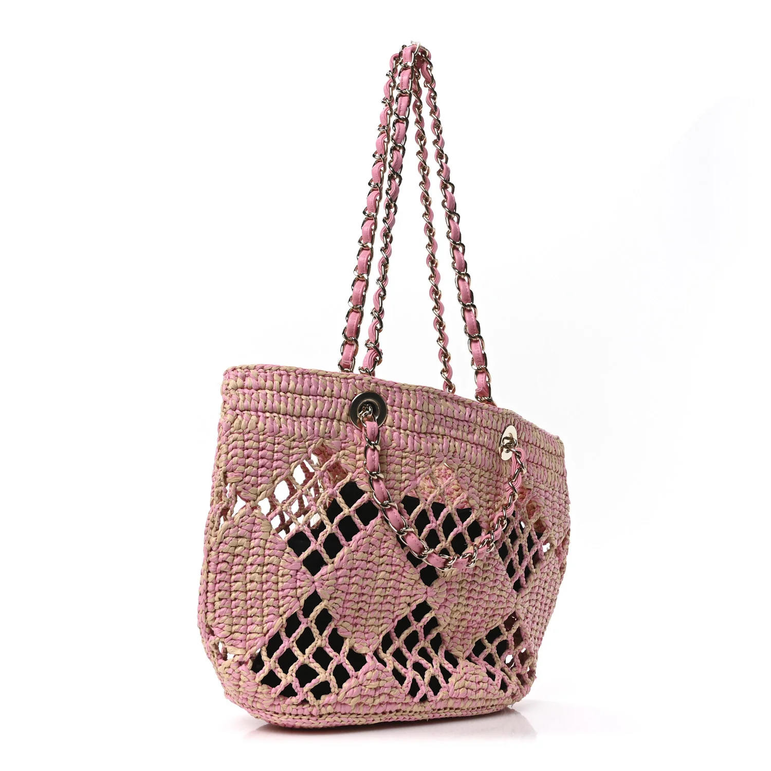 Raffia Effect Braided Small Shopping Bag Beige Pink - Top Club