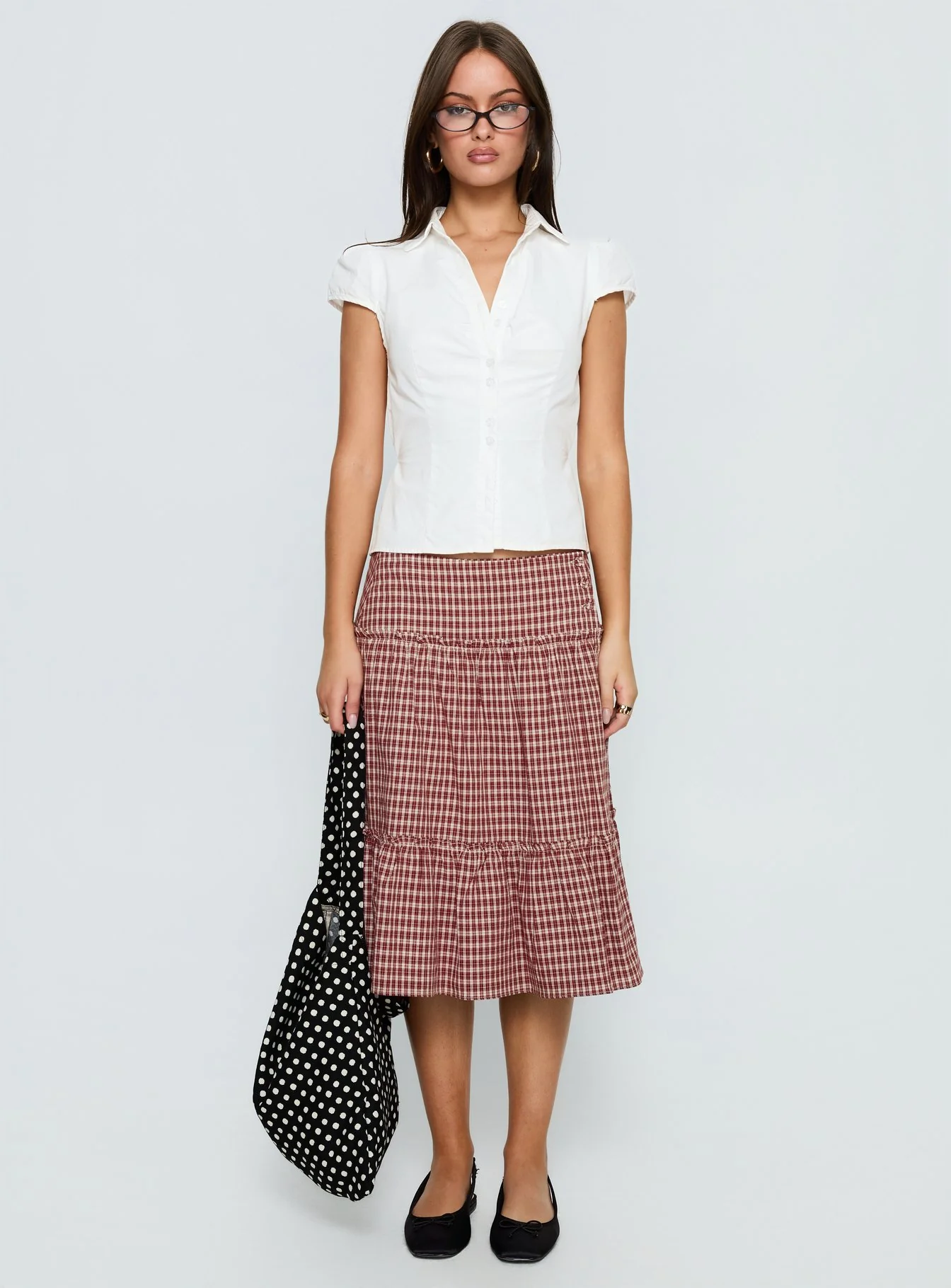Cascades Low Rise Midi Skirt Red Check