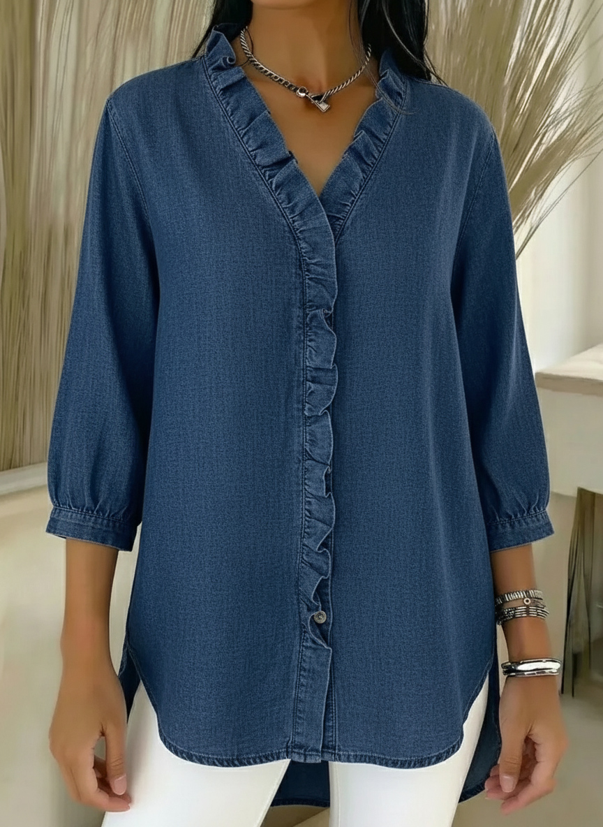 New Arrivals🔥 Women's Casual Denim V-Neck Ruffled Shirt - Nordfashionstorm - Women's Clothing, Fashion for You - Nordfashionstorm.com