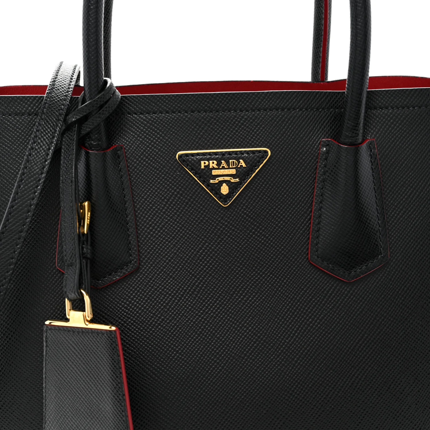 Saffiano Cuir Small Double Bag Black Fuoco - Top Club