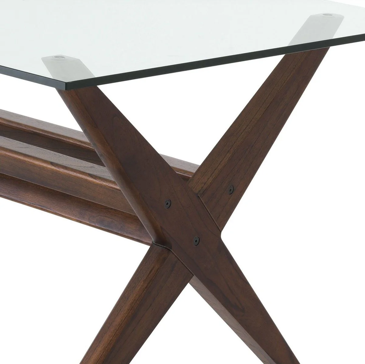 Luxury dining table brown 230 x 100 x H. 77 cm - Solid wood kitchen table with glass top - Rectangular dining room table - Luxury dining room furniture