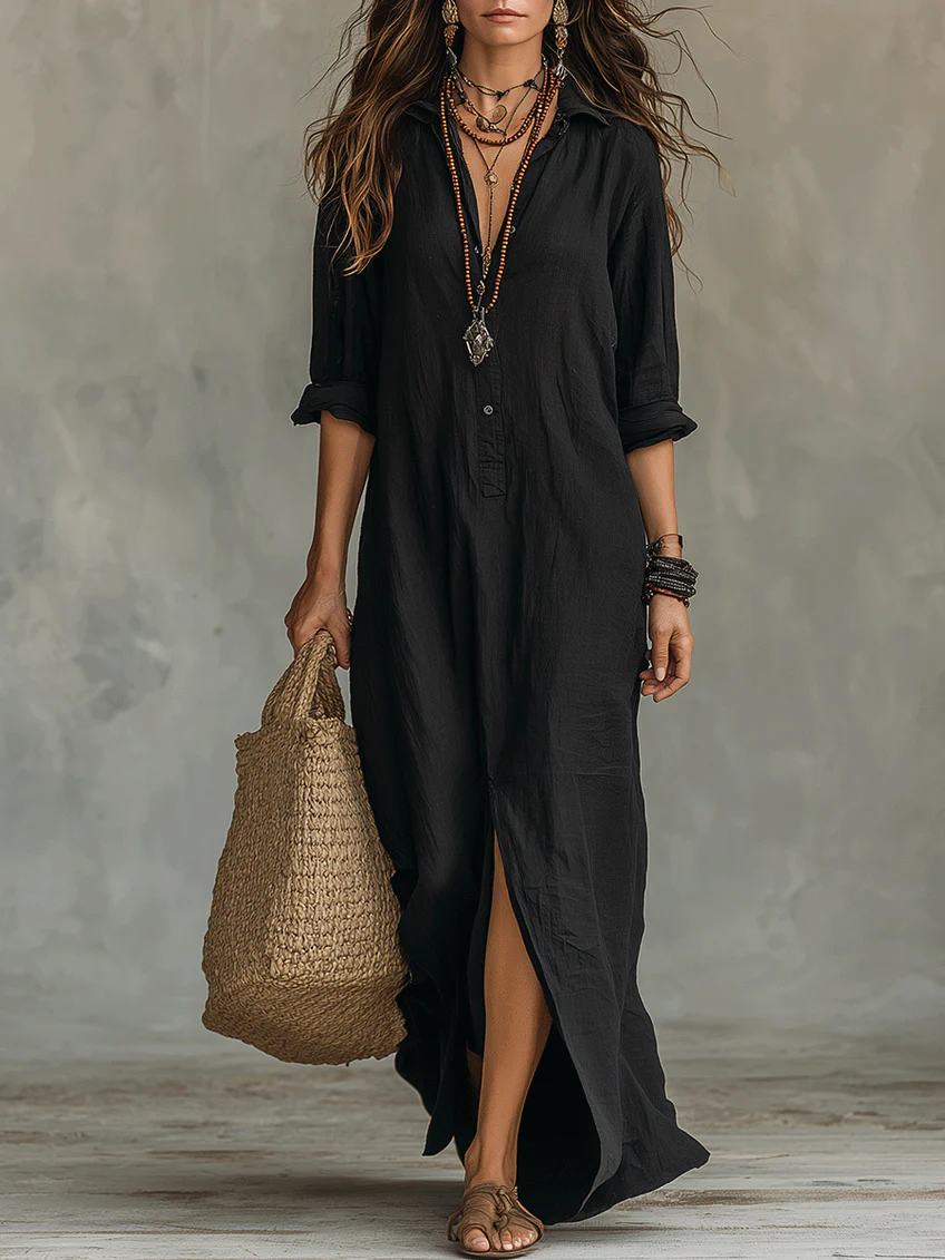 Casual Solid-color Linen-cotton Dress - Nordfashionstorm - Women's Clothing, Fashion for You - Nordfashionstorm.com