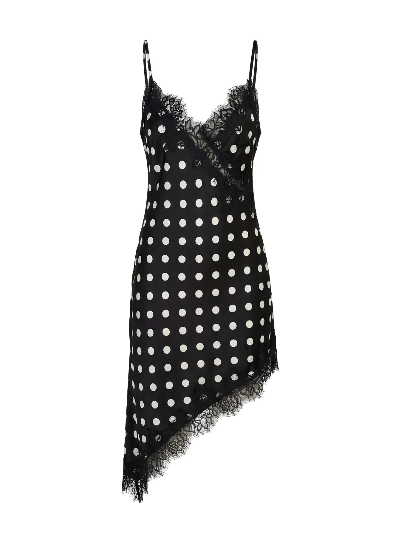 Afterdark Lace Asymmetrical Mini Dress Black Polka Dot