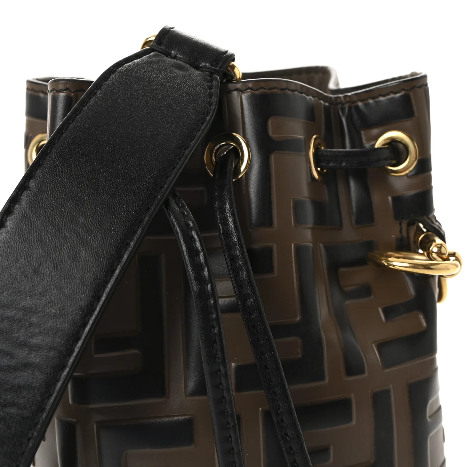Vitello Liberty F is Fendi Bi-Color FF 1974 Embossed Mini Mon Tresor Bucket Bag Maya Black - Top Club