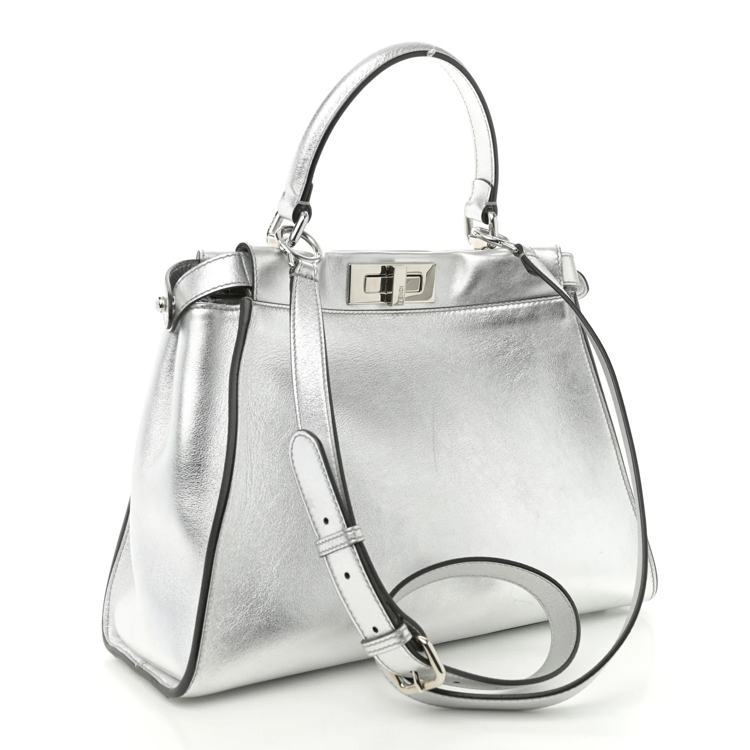 Vitello Catalan Mirror Medium Peekaboo Iconic Satchel Argento - Top Club