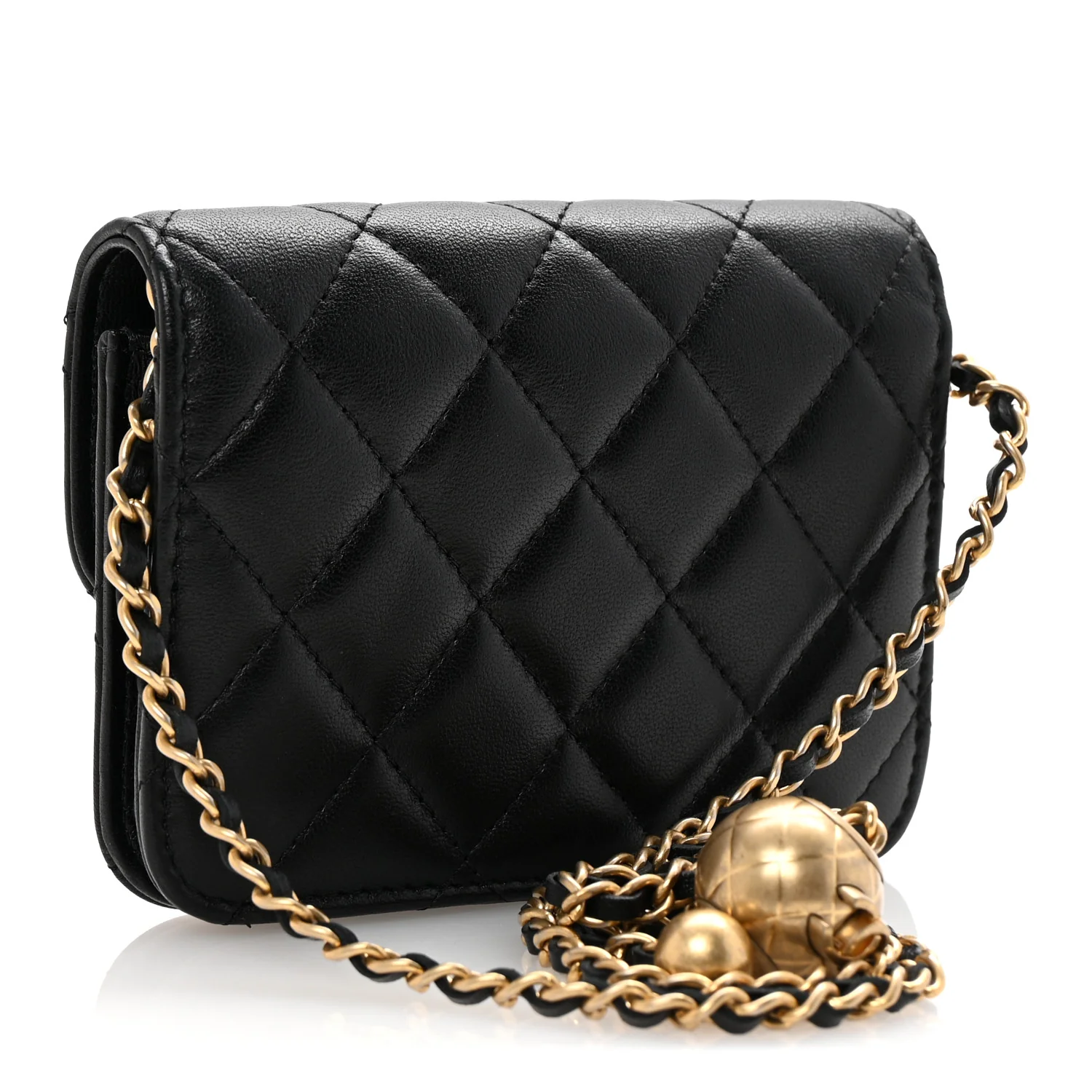 Lambskin Quilted Pearl Crush Flap With Chain Black - Top Club