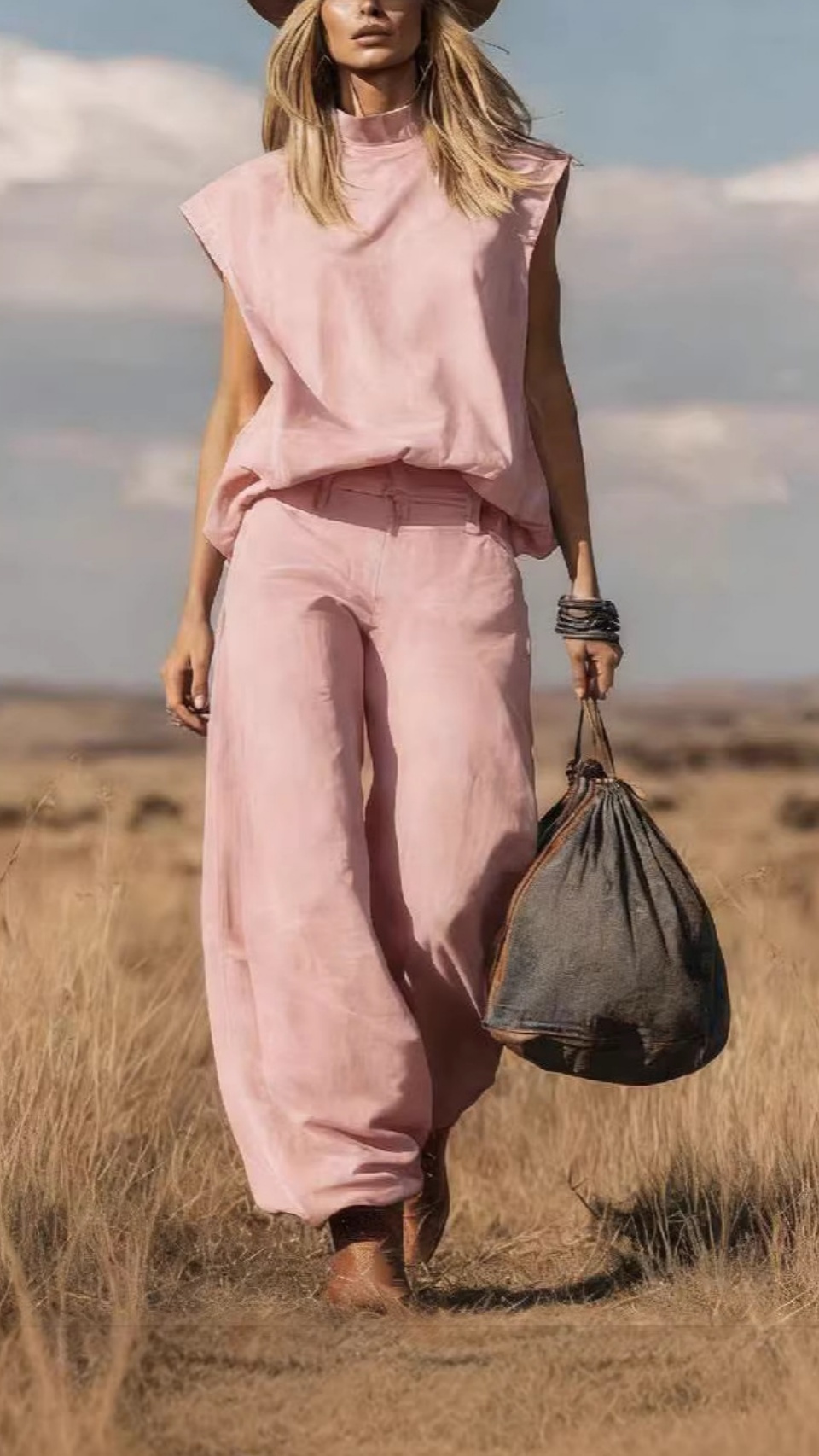 Women's Western-Style Sleeveless Suede Set — Wide-Leg with Tapered Hem - Nordfashionstorm - Women's Clothing, Fashion for You - Nordfashionstorm.com