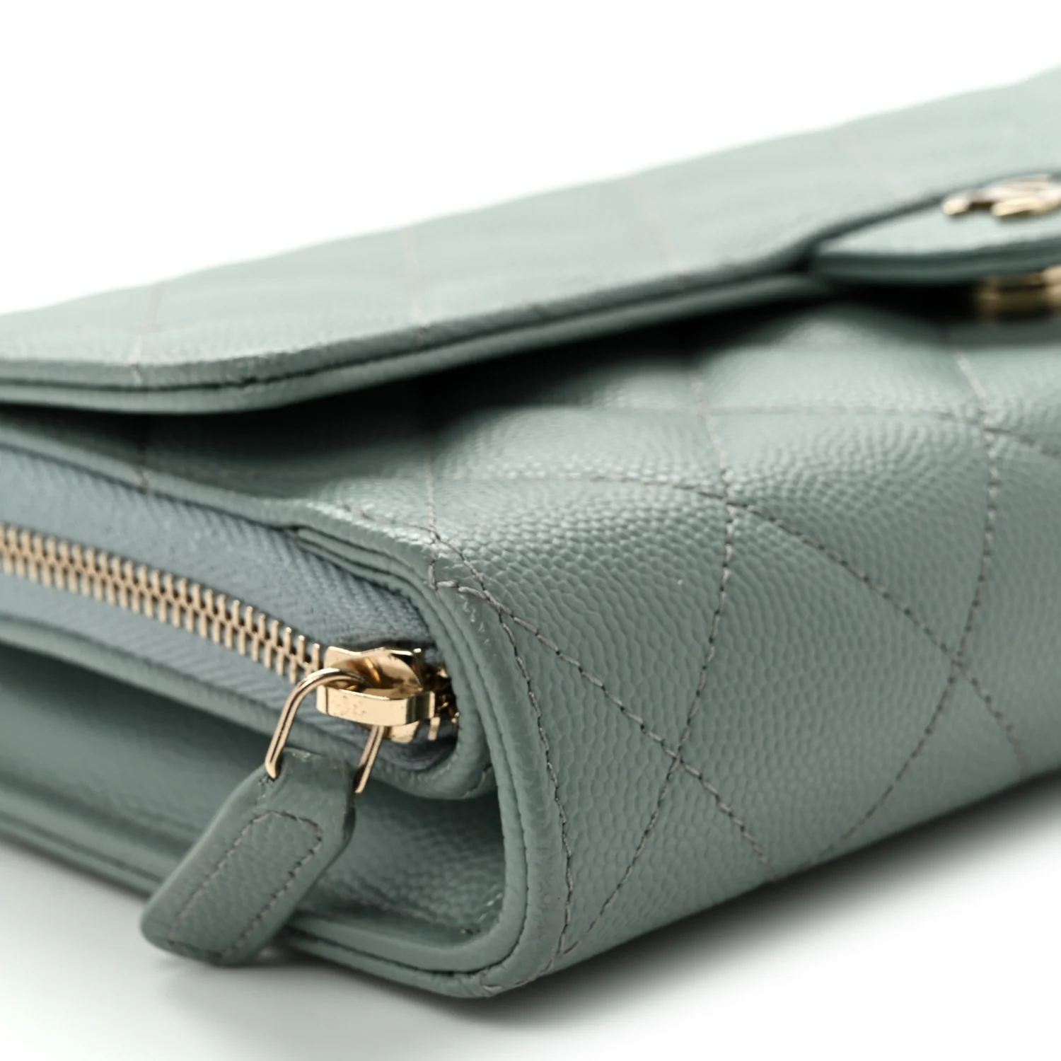 Caviar Quilted Phone Holder Wallet on Removable Chain Light Blue - Top Club