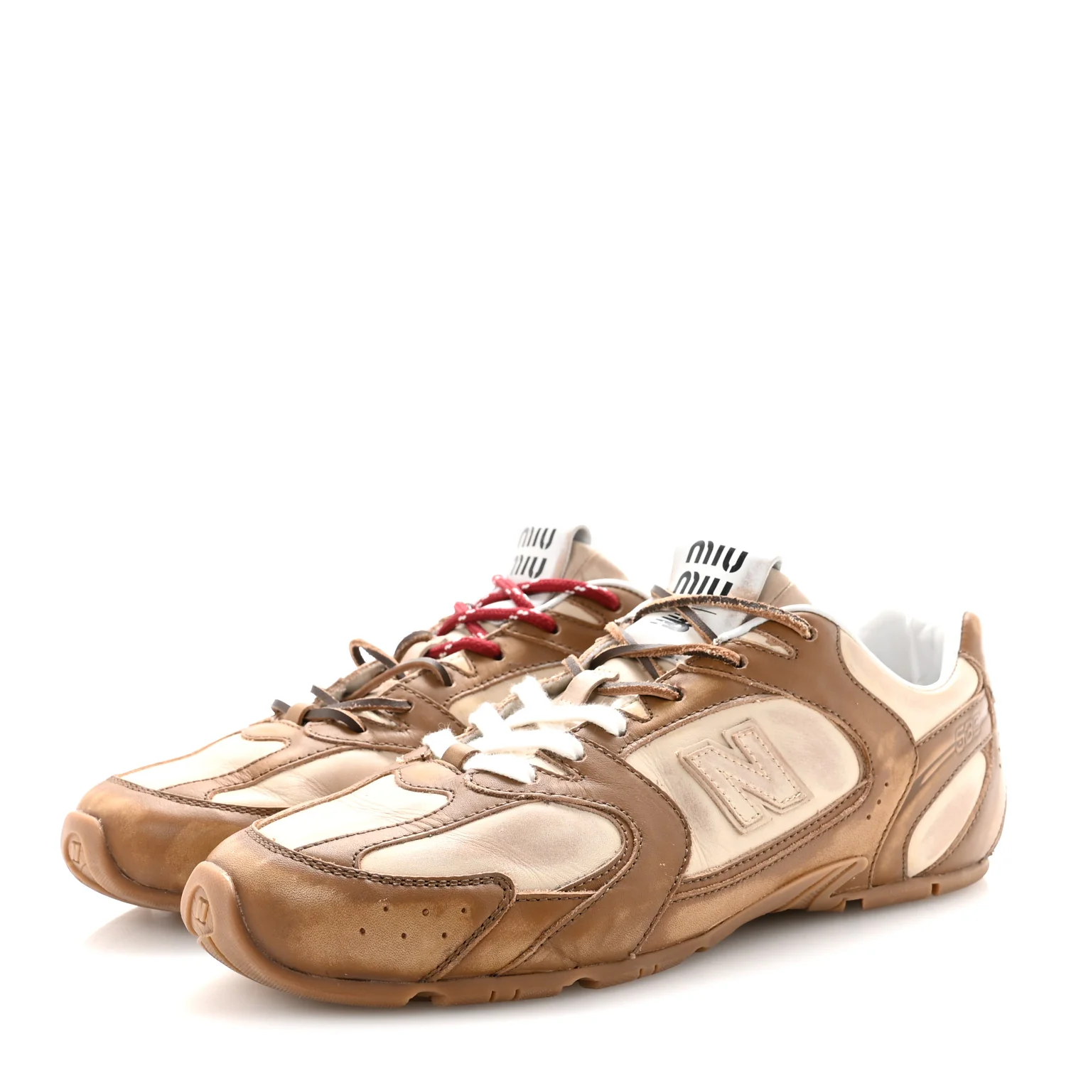 X NEW BALANCE Bleached Calfskin 530 SL Sneakers 41 Cinnamon Travertine Gray - Top Club