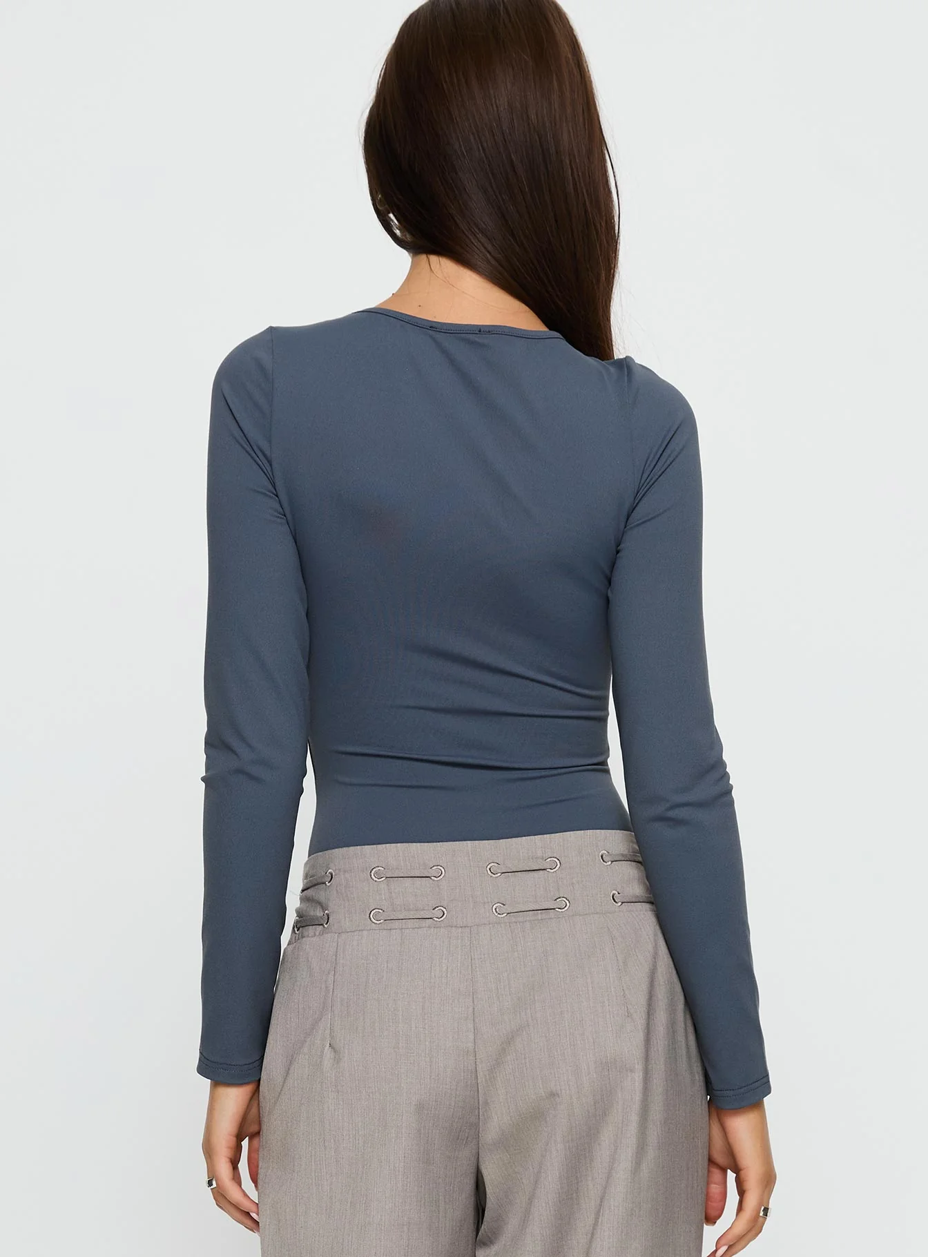 Make It Yours Cut Out Long Sleeve Bodysuit Slate