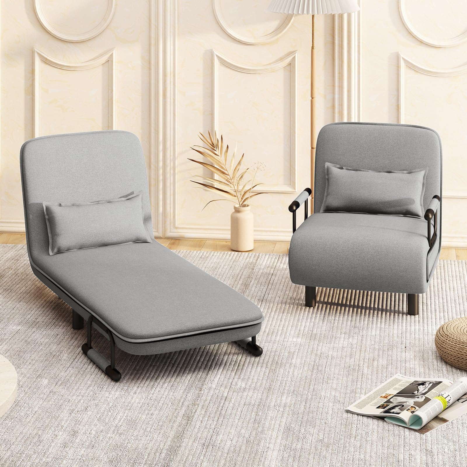 BEFOUNDLOVELY Convertible Chair Bed with 5-Position Adjustable Backrest & Lumbar Pillow, 2 Lockable Casters