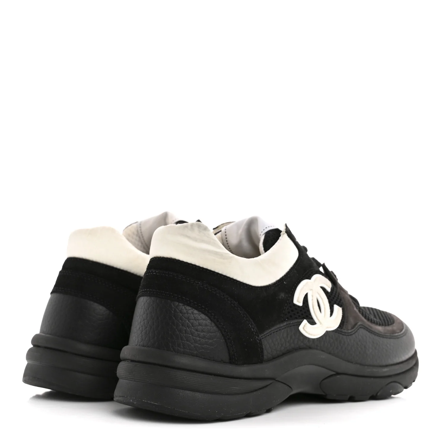 Mesh Suede Grained Calfskin Womens CC Sneakers 39.5 Black White - Top Club